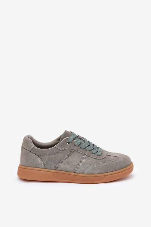 Zamszowe Niskie Sneakersy Damskie Zielone Paliana