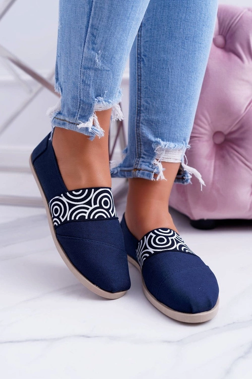 Granatowe Materiałowe Tomsy Slip On Circle