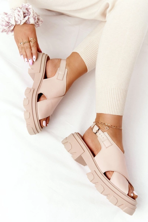 Skórzane Sandały Na Platformie Lewski Shoes 3018-0 Beżowe