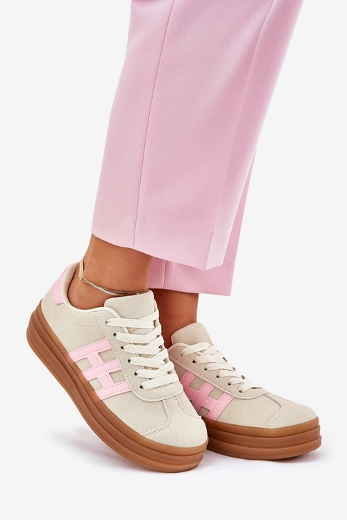 Sneakersy Damskie Na Platformie Beżowe Syliyana