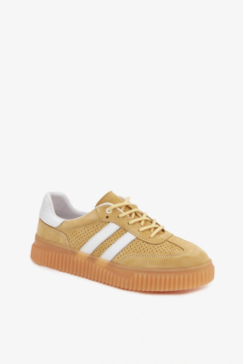 Skórzane Zamszowe Sneakersy Damskie Na Platformie Żółte Artelle