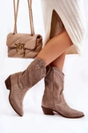 Zamszowe Kozaki Kowbojki Lewski Shoes 3198 Cappucino 