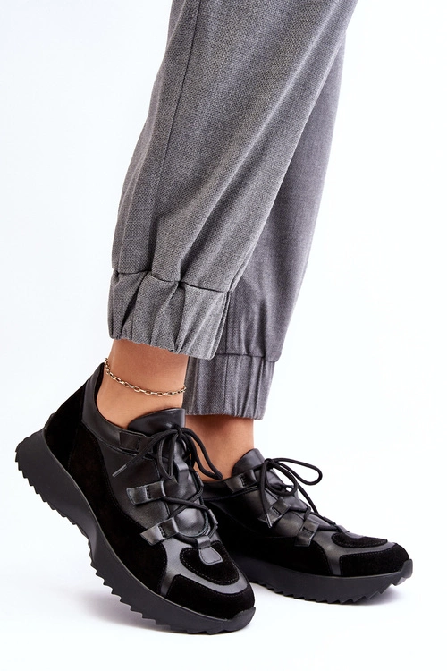 Skórzane Buty Sportowe Damskie M01/2 Zazoo Czarne