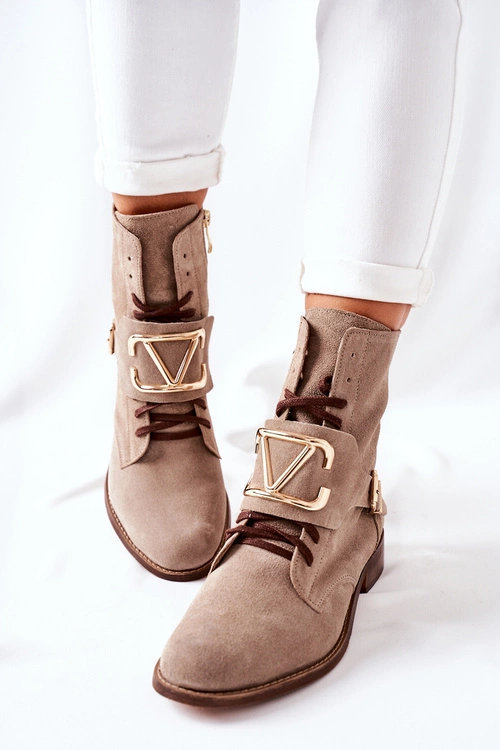 Botki Damskie Zamszowe Cappuccino Nicole 2676