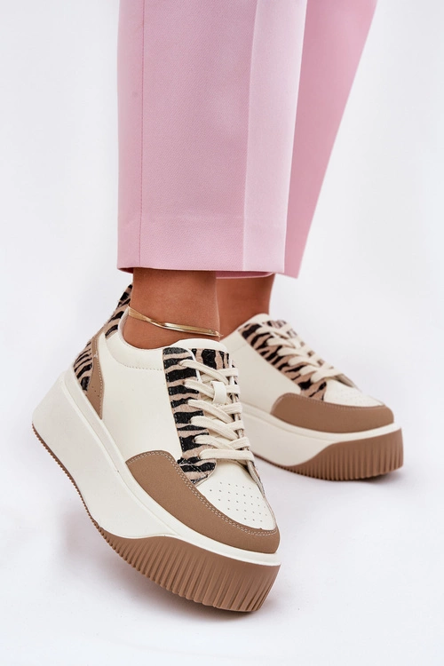 Sneakersy Damskie Na Masywnej Platformie Zebra Beżowe Tamorniel