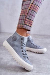 Damskie Skórzane Ocieplane Trampki Big Star EE274115 Jasnoniebieskie