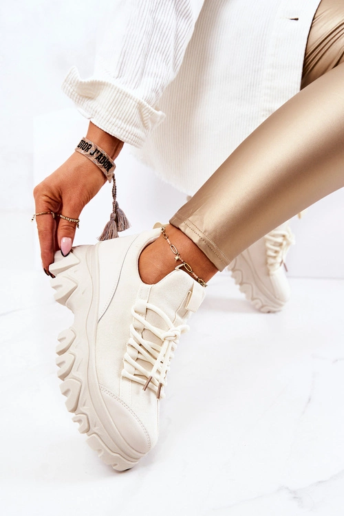 Damskie Sportowe Buty Sneakersy Jasnobeżowe Miles