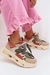 Skórzane Sneakersy Damskie Na Platformie D&A CR61-3133 Beżowe