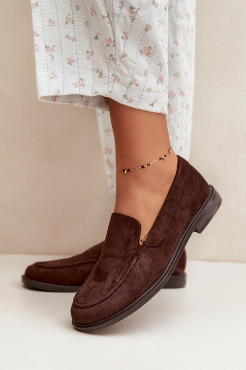Loafersy Mokasyny Damskie Z Eko Zamszu Czekoladowe Laisie
