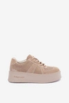Skórzane Zamszowe Sneakersy Damskie Na Platformie Lee Cooper LCJ-26-01-4643 Beżowe