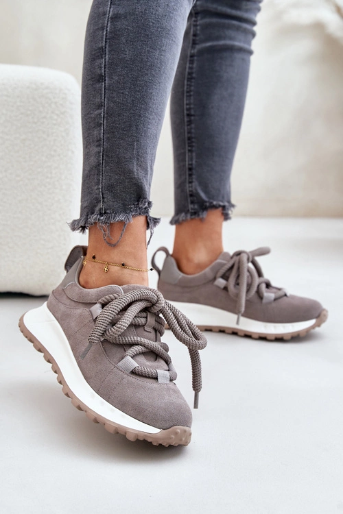 Zamszowe Sneakersy Damskie Z Grubym Sznurowaniem Artiker 54C1465 Szare