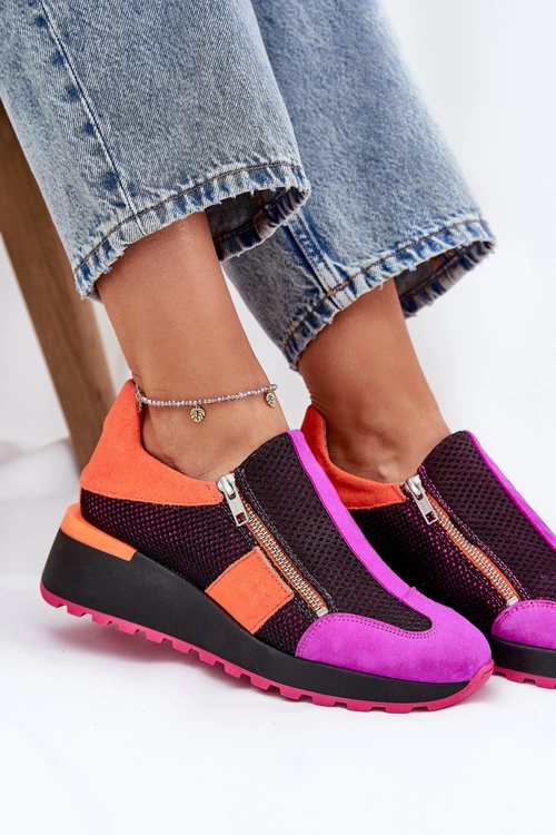 Skórzane Sneakersy Na Koturnie Maciejka 06853-15 Czarne