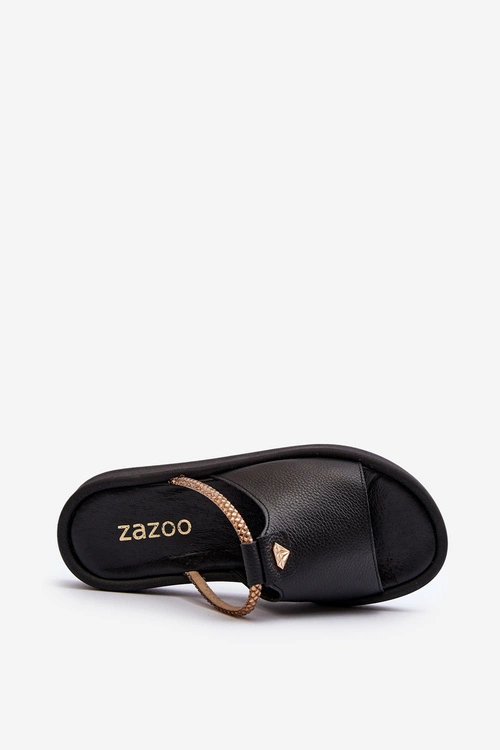 Zazoo 2896 Klapki Damskie Skórzane Czarne