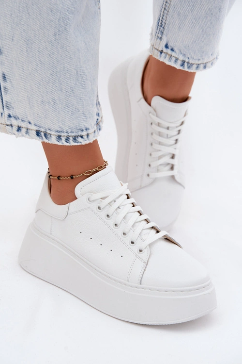 Skórzane Sneakersy Damskie Na Platformie Zazoo N408S2 Białe