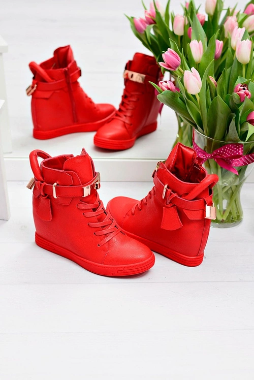 Damskie Czerwone Sneakersy Złota Kłódka Koturn Hudgens