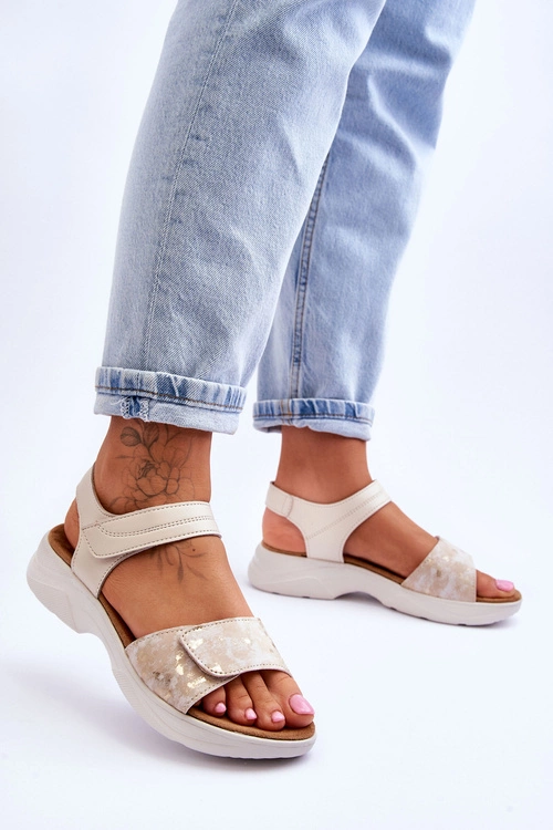 Damskie Sandały Comfort Shoe Na Rzep Beżowo-Złote Grace