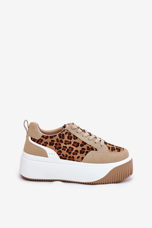 Sneakersy Damskie Na Masywnej Platformie Panterka Beżowe Tamorniel