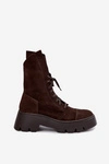 Botki Workery Damskie Z Naturalnego Zamszu Zazoo 976 Ciemnobrązowe
