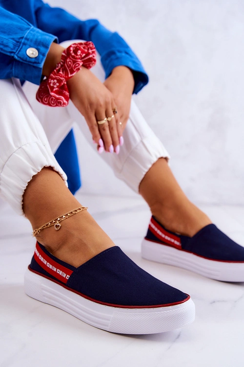 Damskie Tenisówki Slip On Big Star JJ276009 Granatowo-Czerwone