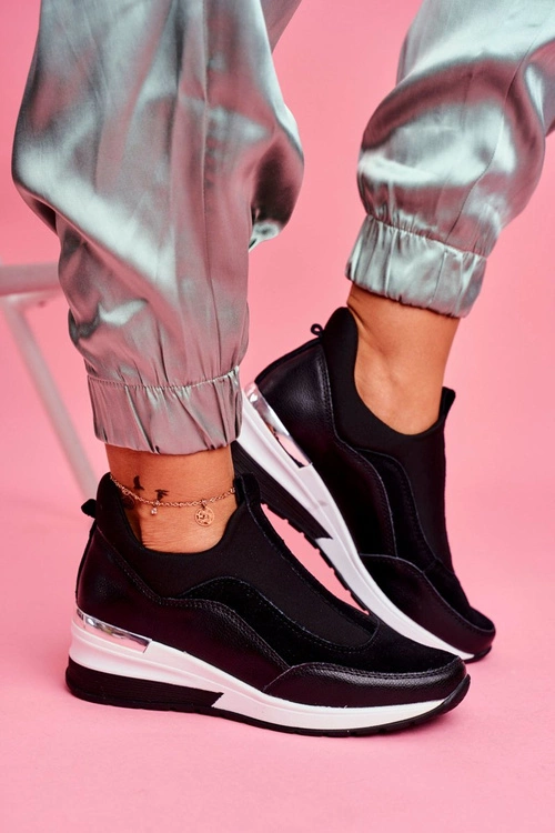 Sportowe Damskie Wsuwane Buty Skórzane Czarne 20-7769 Join Us