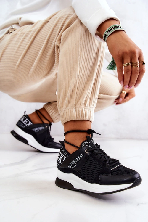 Sportowe Buty Sneakersy Na Koturnie Czarne Lorey