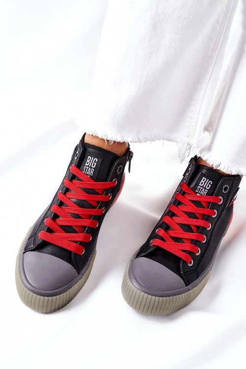 Skórzane Wysokie Trampki Big Star II274139 Czarne
