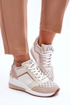 Damskie Sneakersy Buty Sportowe Na Koturnie Biało-Beżowe Nomera