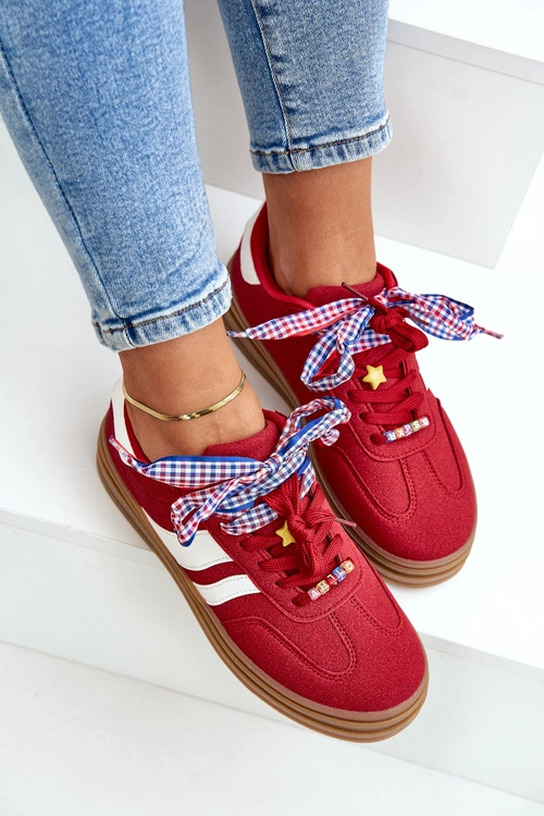 Sneakersy Damskie Z Przypinkami Czerwone Jariana