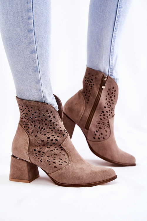 Ażurowe Botki Lewski Shoes 3166 Cappucino
