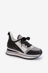 Damskie Sneakersy Na Koturnie I Platformie Z Brokatem Czarne Rafani 