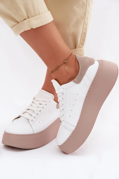 Skórzane Sneakersy Damskie Na Platformie Zazoo N408S2 Białe