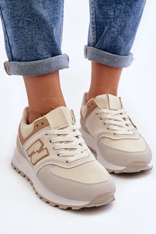Buty Sportowe Sneakersy Damskie Beżowe Alettesa
