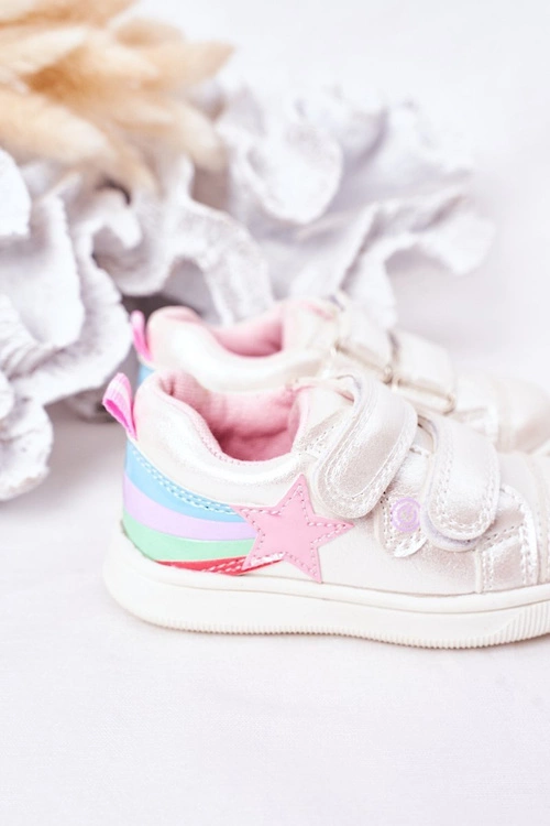 Dziecięce Skórzane Sportowe Buty Z Tęczą Białe Jasmine