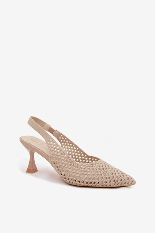Ażurowe Materiałowe Sandały Na Obcasie Typu Klepsydra Beżowe Cherryla